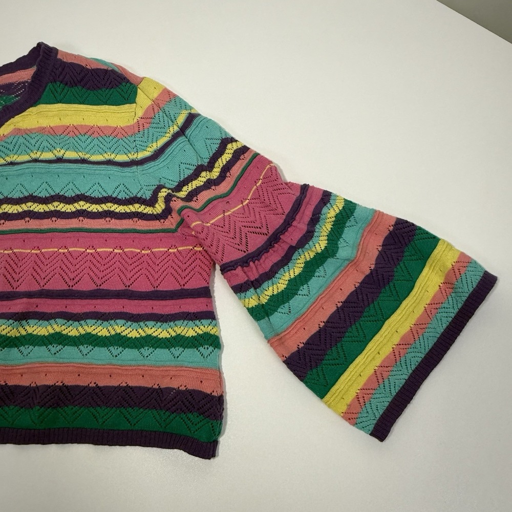 Soft Surroundings Sweater Women's XL Colorful Stripe Cardigan Bell Sleeve Top - Picture 5 of 12
